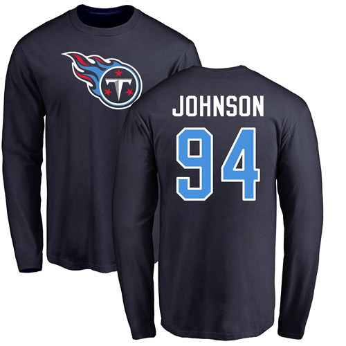 Tennessee Titans Men Navy Blue Austin Johnson Name and Number Logo NFL Football #94 Long Sleeve T Shirt->tennessee titans->NFL Jersey